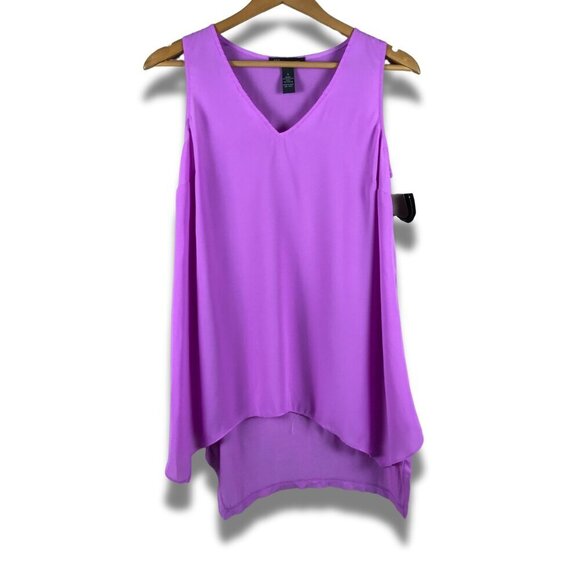 INC Purple V-neck Handkerchief Hem Tunic Tank Top NWT Small - Picture 1 of 7